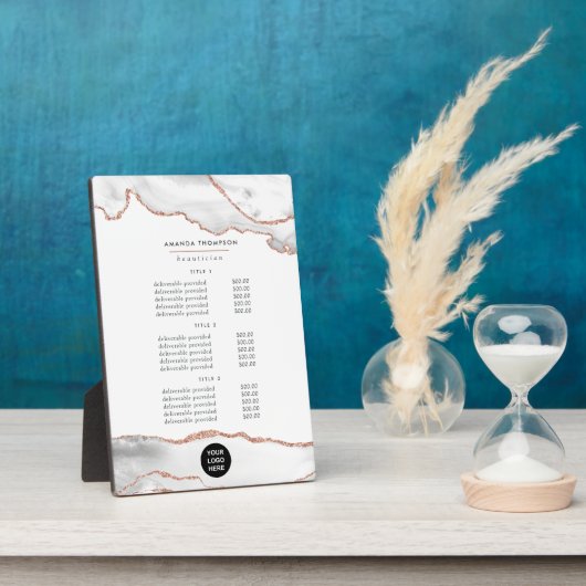 Chic Wasserfarbe Weiß und Rose Gold Agate Business Fotoplatte (Seite)