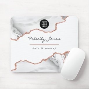 Chic Wasserfarbe Weiß und Rose Gold Agate Business Mousepad
