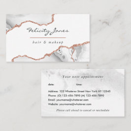 Chic Wasserfarbe Weiß und Rose Gold Agate Business Terminkarte