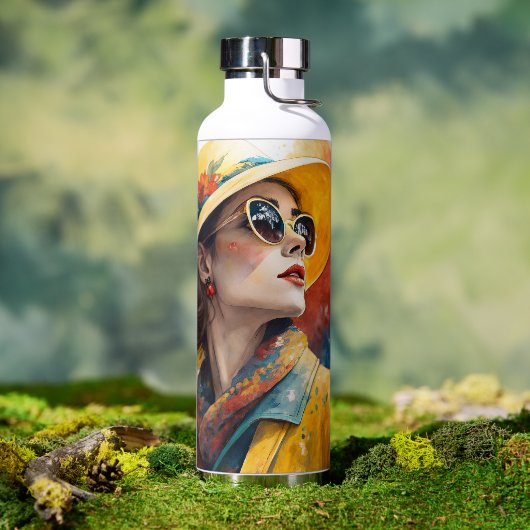 Chic Wasserfarben-Porträt mit Farbspritzer-Kunst Trinkflasche (Außenbereich)