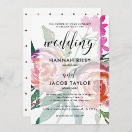 Chic Wasserfarbenfloral mit Imitate Gold Dots Hoch Einladung