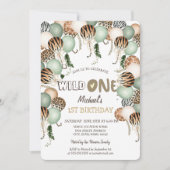 Chic Watercolor Animal Print Balloons 1. Einladung (Vorderseite)