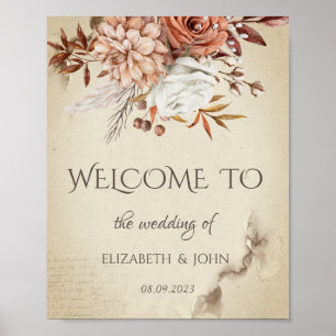 Chic Watercolor Autumn Blume Save the Date Poster