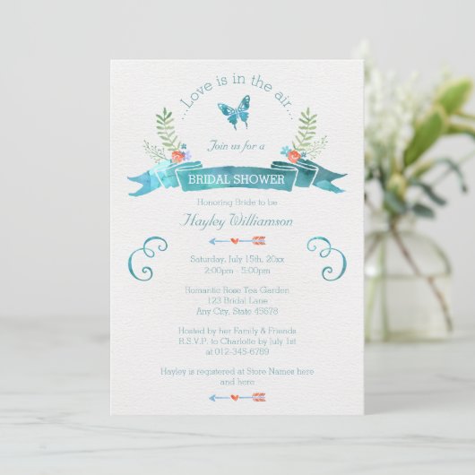 Chic Watercolor Banner Butterfly Brautparty Einladung (Stehend Vorderseite)