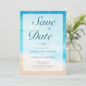 Chic Watercolor Beach Foto Wedding Save the Date Einladung (Stehend Vorderseite)