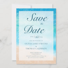 Chic Watercolor Beach Foto Wedding Save the Date