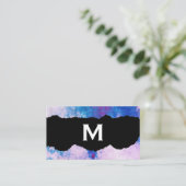 Chic Watercolor blau lila mit Monogram gerippt Visitenkarte (Stehend Vorderseite)