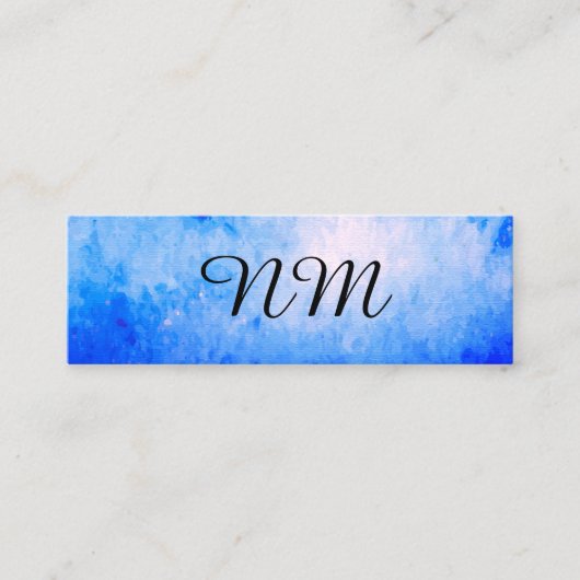 Chic Watercolor blau mit Monogram Mini Visitenkarte (Vorderseite)
