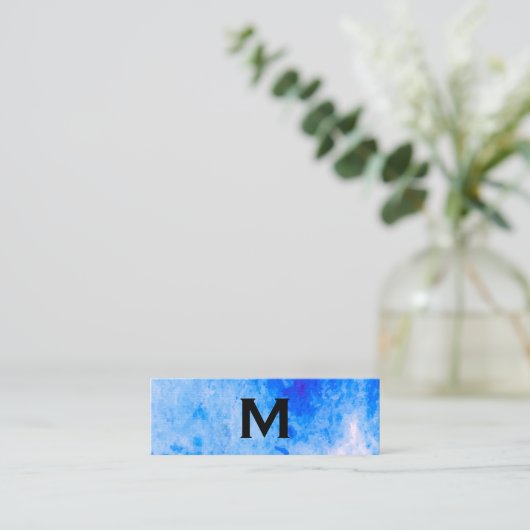 Chic Watercolor blau mit Monogram Mini Visitenkarte (Stehend Vorderseite)
