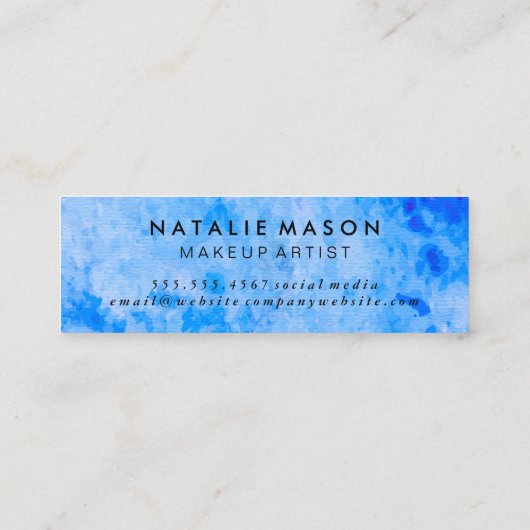 Chic Watercolor blau mit Monogram Mini Visitenkarte (Rückseite)