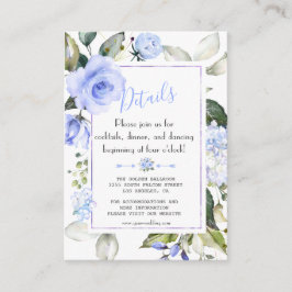 Chic Watercolor Blauer Blumenrahmen Hochzeitsdetai Begleitkarte