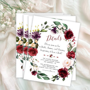 Chic Watercolor Blauer Blumenrahmen Hochzeitsdetai Begleitkarte