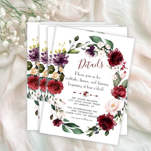 Chic Watercolor Blauer Blumenrahmen Hochzeitsdetai Begleitkarte