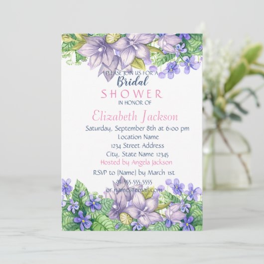 Chic Watercolor Blume Brautparty Einladung (Stehend Vorderseite)