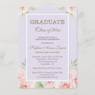 Chic Watercolor Blume Graduation Party - Einladung
