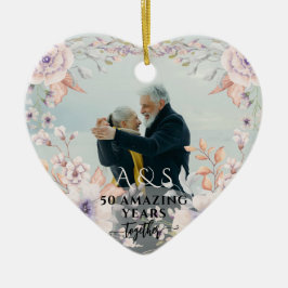 Chic Watercolor Blume Hochzeitstag 2 Foto Keramik Ornament