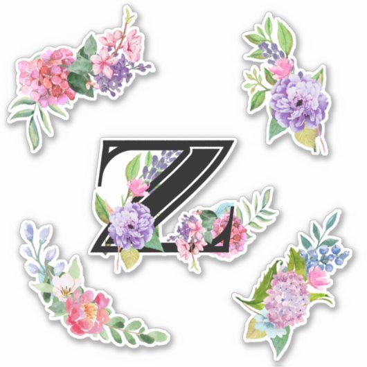 Chic Watercolor-Blume mit Letter Z Aufkleber (Vorderseite)