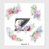 Chic Watercolor-Blume mit Letter Z Aufkleber (Blatt)