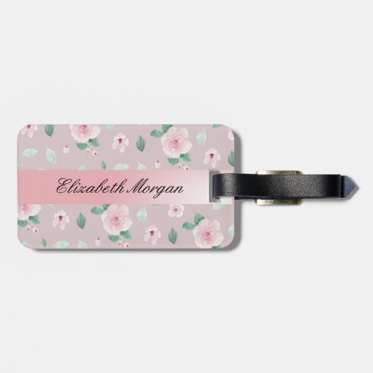 Chic Watercolor-Blume Monogramm Gepäckanhänger (Rückseite horizontal)