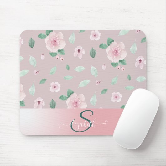 Chic Watercolor-Blume Monogramm Mousepad (Mit Mouse)