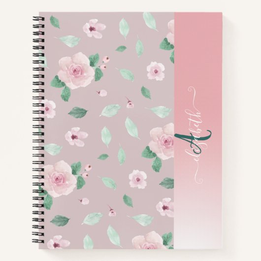 Chic Watercolor-Blume Monogramm Notizblock (Vorderseite)