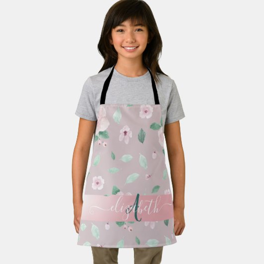 Chic Watercolor-Blume Monogramm Schürze (Insitu)