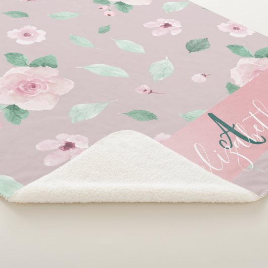 Chic Watercolor-Blume Monogramm Sherpadecke (3/4)