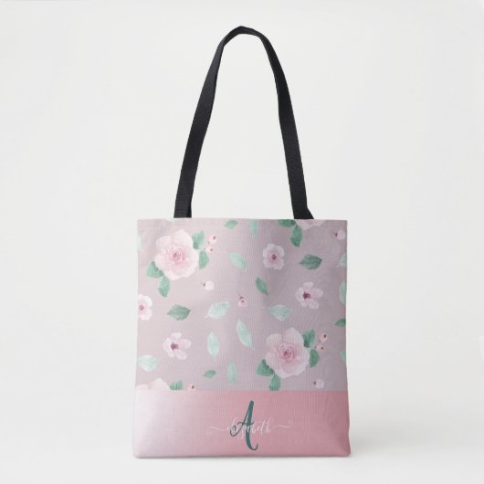 Chic Watercolor-Blume Monogramm Tasche (Vorderseite)