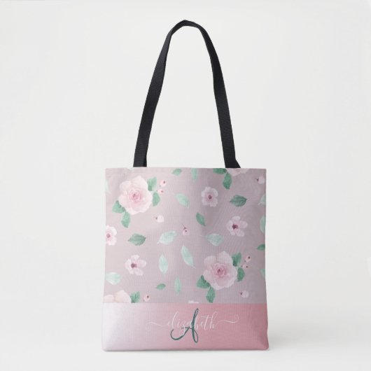 Chic Watercolor-Blume Monogramm Tasche (Vorderseite)