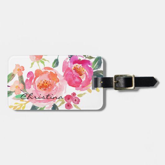 Chic Watercolor-Blume Personalisiert-2 Gepäckanhänger (Vorderseite horizontal)