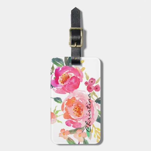Chic Watercolor-Blume Personalisiert-2 Gepäckanhänger (Vorderseite vertikal)