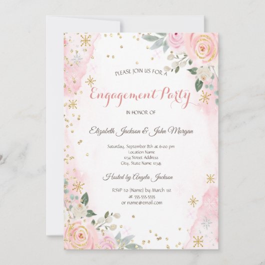 Chic Watercolor Blume Schneeflocken Verlobung Einladung (Vorderseite)