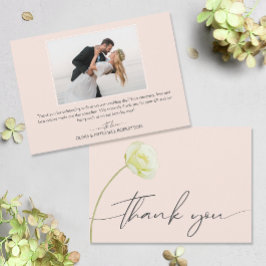 Chic Watercolor Blume Wedding Foto Dankeskarte