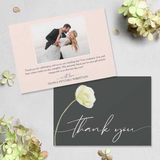 Chic Watercolor Blume Wedding Foto Dankeskarte
