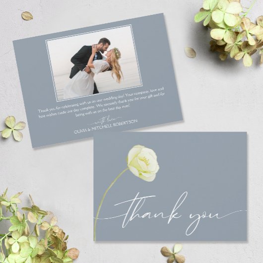 Chic Watercolor Blume Wedding Foto Dankeskarte