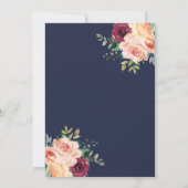 Chic Watercolor Blumenblauer Hochzeitsempfang Einladung (Rückseite)