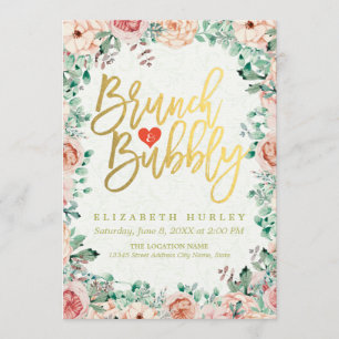 Chic Watercolor Blumenbrunch Bubbly Brautparty Einladung