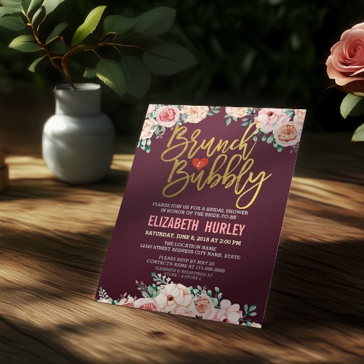 Chic Watercolor Blumenbrunch Bubbly Brautparty Einladung