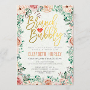 Chic Watercolor Blumenbrunch Bubbly Brautparty Einladung