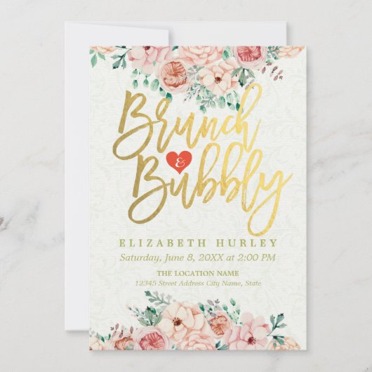 Chic Watercolor Blumenbrunch Bubbly Brautparty Einladung (Vorderseite)