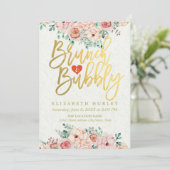 Chic Watercolor Blumenbrunch Bubbly Brautparty Einladung (Stehend Vorderseite)