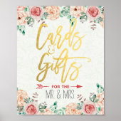 Chic Watercolor Blumenkarten & Geschenke Hochzeit Poster (Vorne)