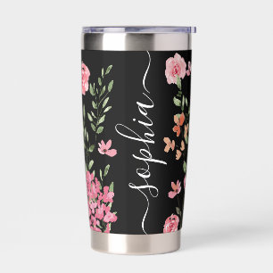 Chic Watercolor Blumenschrift Name Personalisiert Thermobecher