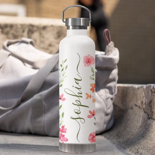 Chic Watercolor Blumenschrift Personalisiert Trinkflasche