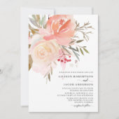 Chic Watercolor Blush Pink Blume Hochzeit Einladung (Vorderseite)
