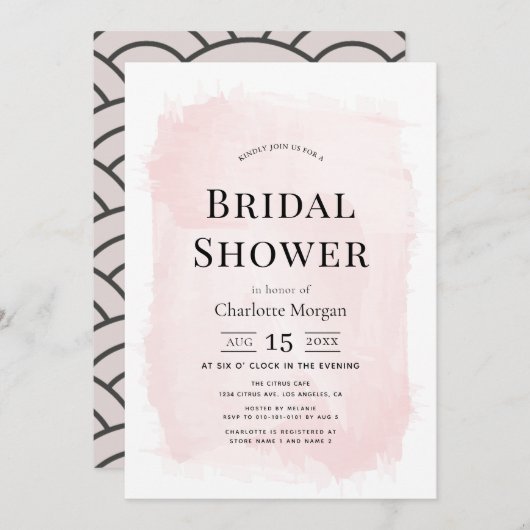 Chic Watercolor Blush Pink Brautparty Einladung (Vorne/Hinten)