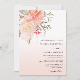 Chic Watercolor Blush Pink Peach Blume Hochzeit Einladung