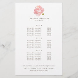 Chic Watercolor Blush Pink Rose Preise & Services Flyer