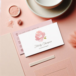 Chic Watercolor Blush Pink Rose QR Code Visitenkarte