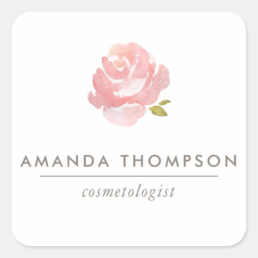 Chic Watercolor Blush Pink Rose Quadratischer Aufkleber (Vorderseite)
